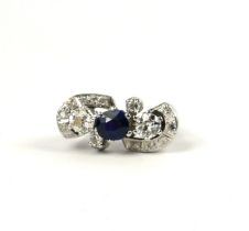 AN 18CT WHITE GOLD, SAPPHIRE AND DIAMOND 1960S COCKTAIL RING, with WGI Certificate.