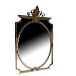 A LARGE EARLY 19TH CENTURY ENGLISH NEOCLASSICAL DESIGN GILTWOOD AND GESSO MIRROR The shaped pediment