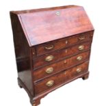 AN 18TH CENTURY GEORGE III YEW WOOD WRITING BUREAU With the full front opening to reveal a fitted