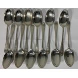 MAPPIN & WEBB, AN EDWARIAN SET OF TWELVE SILVER BEAD PATTERN TABLESPOONS Handles with lion holding a