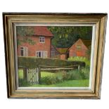 DIANA CALVART, 20TH CENTURY OIL ON BOARD View of the Artist's cottage, initialled lower right,
