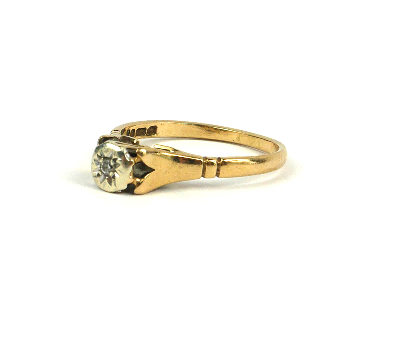 A 9CT GOLD AND DIAMOND GYPSY SET RING. (UK size N, 2.1g) - Image 2 of 3