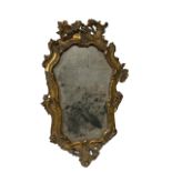 AN 18TH CENTURY CARVED GILTWOOD ITALIAN ROCOCO CARTOUCHE SHAPED MIRROR. (h 83cm x w 48cm) Condition: