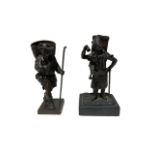 A PAIR OF 19TH CENTURY FRENCH BRONZE FIGURES, MATCH STRIKERS Depicting wanderers. (tallest 16.1cm)