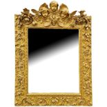 AN EXTREMELY FINE 18TH CENTURY DEEPLY CARVED GILTWOOD FRAMED MIRROR The central cresting carved with