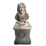 AFTER A MODEL ATTRIBUTED TO MICHAEL RYSBRACK, LATE 18TH EARLY 19TH CENTURY WEATHERED MARBLE BUST,