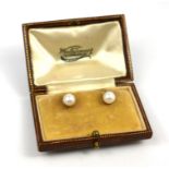 A PAIR OF VINTAGE 9CT YELLOW GOLD FRESHWATER PEARL STUDS, boxed.