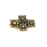 A GEORGIAN PERIOD ROSE CUT DIAMOND, GOLD AND SILVER BROOCH FORMED AS A RECTANGULAR CROSS MADE UP