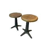 SINGER, A PAIR OF LATE 19TH/EARLY 20TH CENTURY SEWING ADJUSTABLE CAST IRON BASED STOOL.