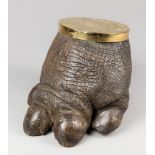 AN EARLY 20TH CENTURY TAXIDERMY HIPPOPOTAMUS FOOT, WITH HINGED LID TO SMALL STORAGE COMPARTMENT.