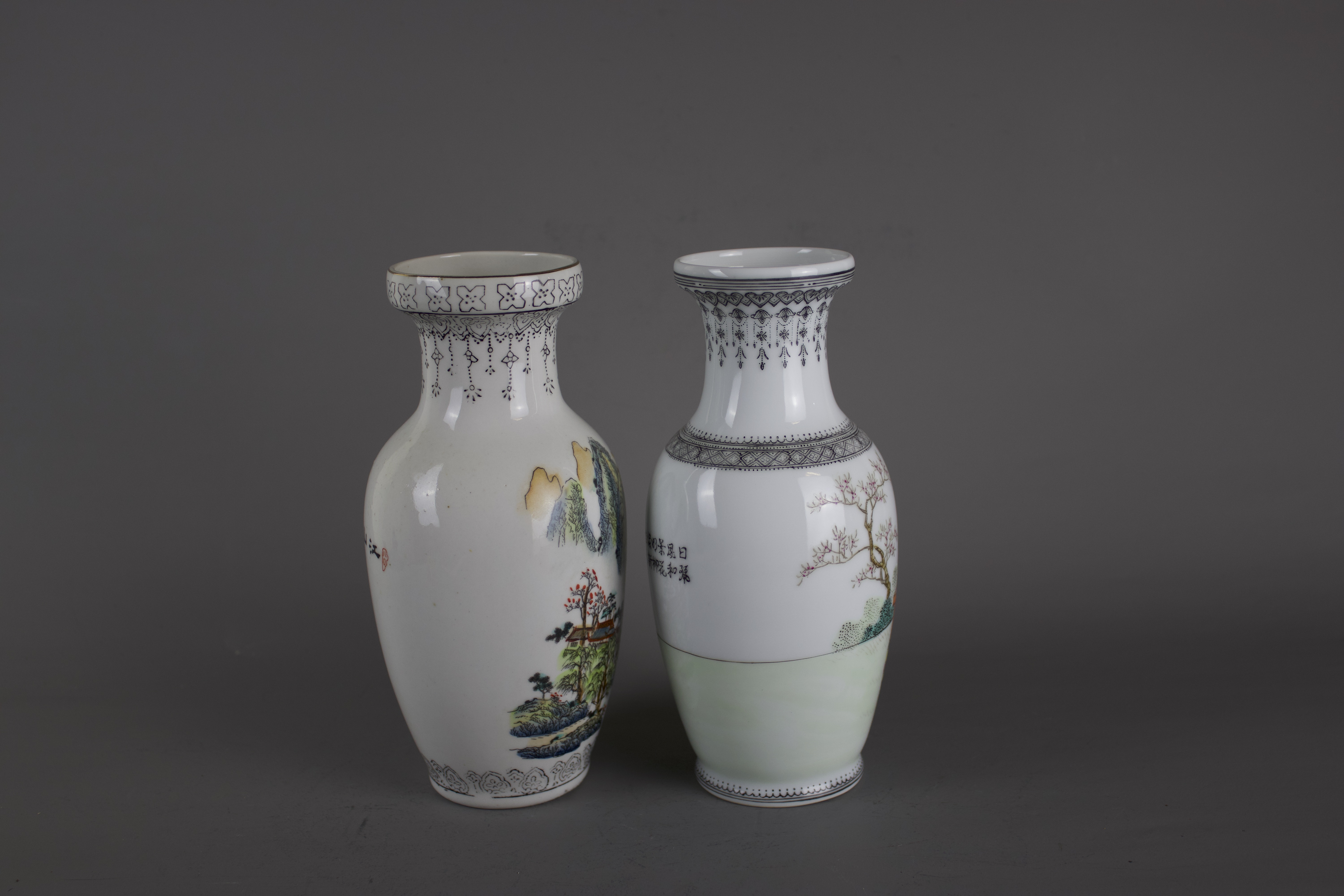 Two large Chinese baluster shaped porcelain vases, 20th century. H:22cm One is decorated with two - Image 5 of 7