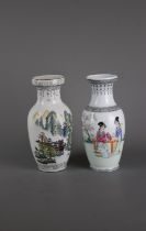 Two large Chinese baluster shaped porcelain vases, 20th century. H:22cm One is decorated with two
