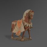 A lovely painted pottery Figure of a caparisoned Horse, Northern Qi dynasty, AD 550 - 577 L: