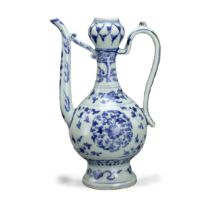 A rare blue and white Ewer, Xuande mark, Ming DynastyH: 21cm, L: 14.5cm FROM A PRIVATE COLLECTION