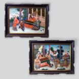 Two Glass Paintings, 19th Century Size W 36cm L 49.5cm Representing scenes of palaces with