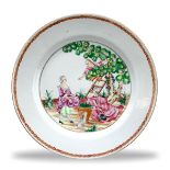 A 'Cherry Pickers' Plate, Qianlong Period, Qing Dynasty W: 23cm Finely enamelled in bright '