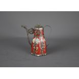 A Chinese silver novelty and silver porcelain tea pot, 19th / 20th century. H: 14cm The novelty