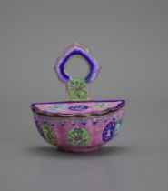 A rare Canton Enamel Hanging Bowl, 19th century H: 7.5cm, W: 6.5cm probably a stoup for holy
