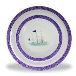 A rare documentary Plate depicting the Ship Brilhante, Daoguang Period, Qing Dynasty W: 25cm The