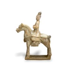A pottery Equestrienne Group, Ming dynasty H: 34.5cm, W: 23.5cm PROPERTY FROM THE COLIN HART