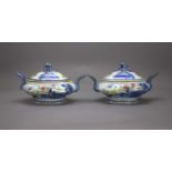 A Pair of 'famille rose' Sauce Tureens and Covers, Qianlong H: 12cm, L: 20.5cm Decorated in