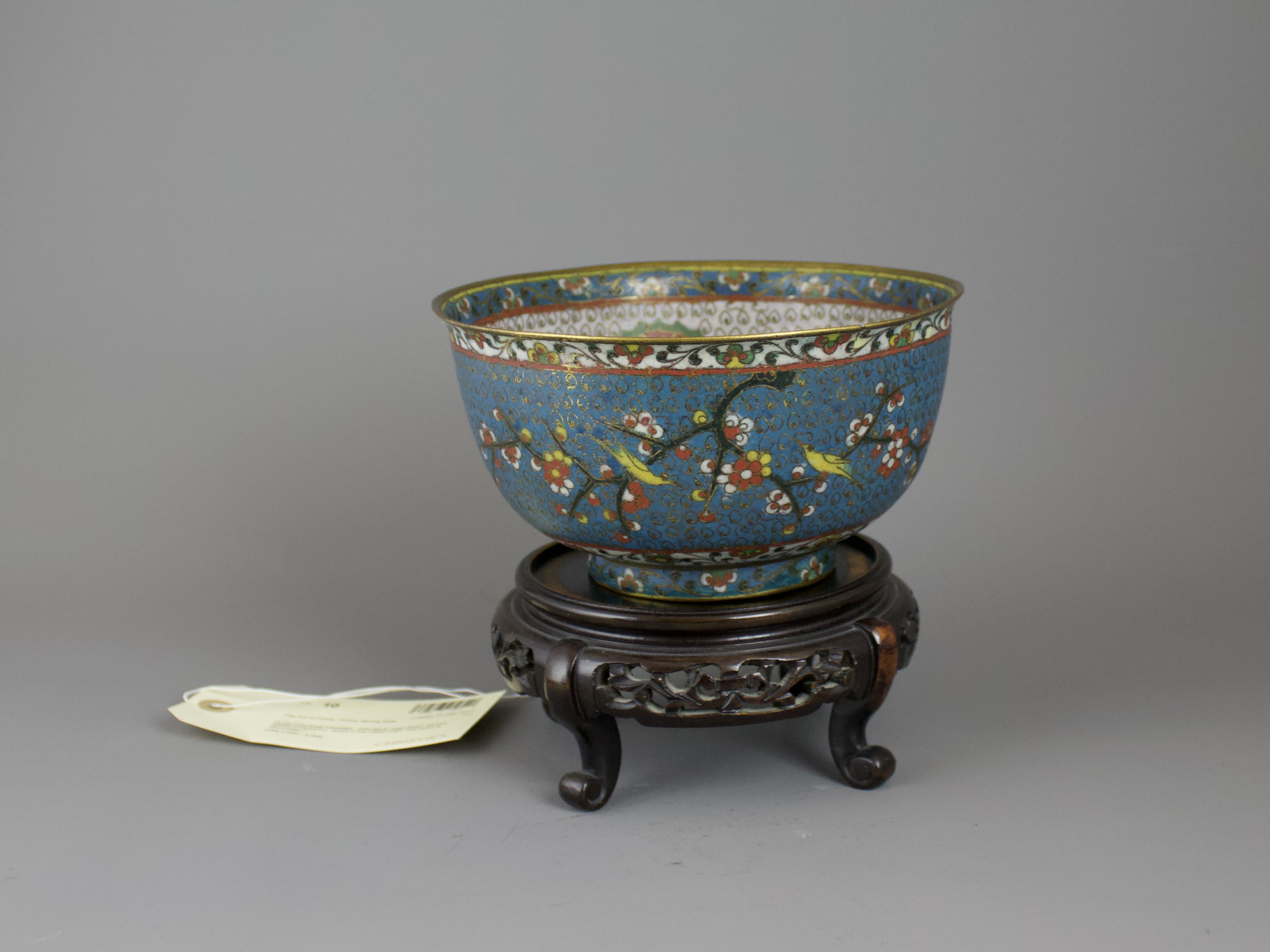 An attractive Cloisonne 'songbirds on prunus' Bowl, late Ming Dynasty W 18.5cm H 9.5cm decorated - Image 2 of 5