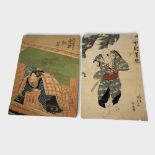 TWO EARLY 20TH CENTURY JAPANESE WOODBLOCK PRINTS Figure with ceremonial sword and a reclining