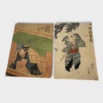 TWO EARLY 20TH CENTURY JAPANESE WOODBLOCK PRINTS Figure with ceremonial sword and a reclining