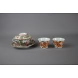 One set of Chinese porcelain tea cup and a pair 19th / 20th century. H: 9cm Traditional Chinese