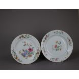 Two Chinese famille rose porcelain plates, Qianlong period, 18th C. D: 23cm One is decorated with