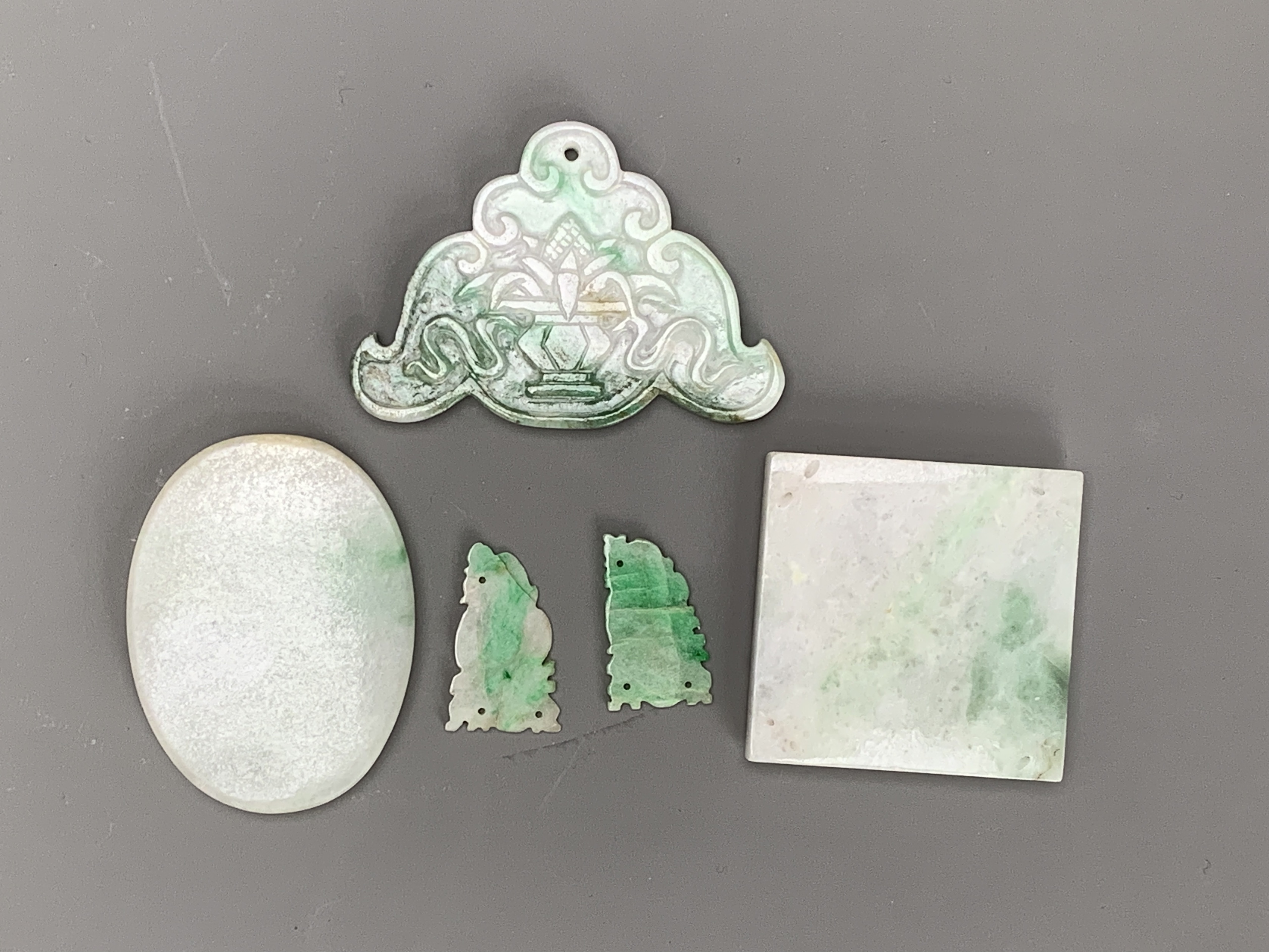 A group of jadeite carvings, c. 1900 From top to bottom, left to right: L 51cm W 47cm L 24cm W 14. - Image 3 of 4