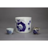 Two blue and white Cups, 18th century & Brushpot Brushpot W: 20cm Two blue and white Cups, 18th