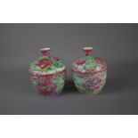 A pair of Chinese famille rose porcelain sugar pots , 19th / 20th century. H: 14cm Decorated with