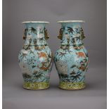 A good Pair of turquoise ground Dragon Vases, Guangxu Period, Qing Dynasty H 35cm,W 19.5cm From a