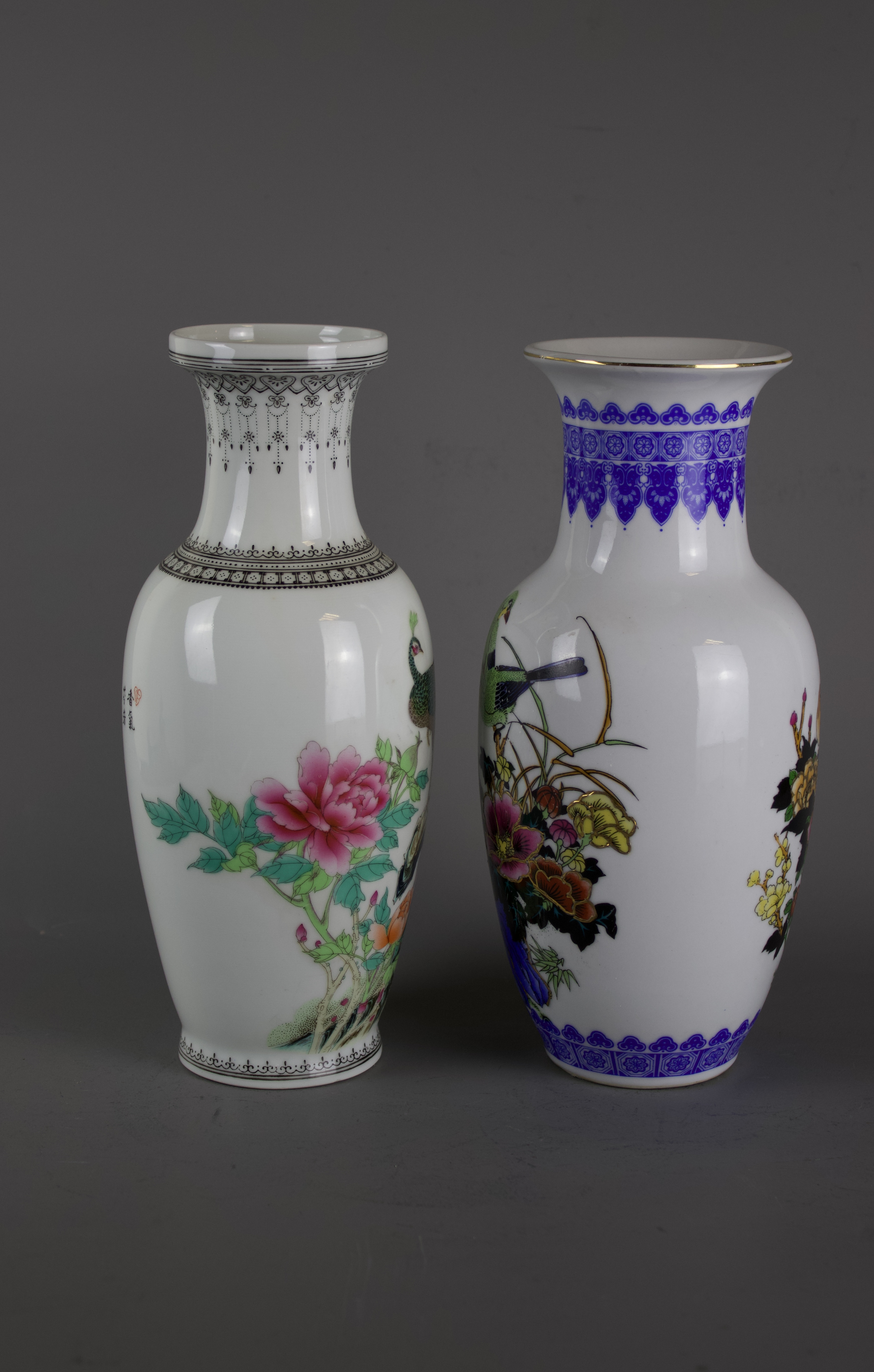 Two large Chinese baluster shaped porcelain vases, 20th century. H:26cm One is decorated with - Image 5 of 8