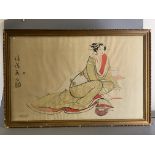 Two traditional Japanese watercolour paintings, 19th/20th century. Size: 62.5x39 cm Both paintings