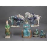 A Group of Six glazed pottery figures, Ming dynasty L: 6cms - 19 cms H: 9 cms - 20.5 cms PROPERTY