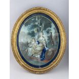 An oval European subject Glass Painting, 18th century size with frame H: 36cm Finely painted,