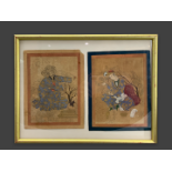 Two Persian Miniatures, c. 1900 Each H: 17.5cm Framed together, ink and colours on paper, one with a