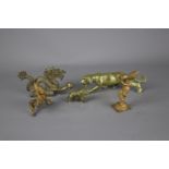 A group of metal figures, 19th / 20th century W: 15cm The heavy brass cast dragon on a plinth is