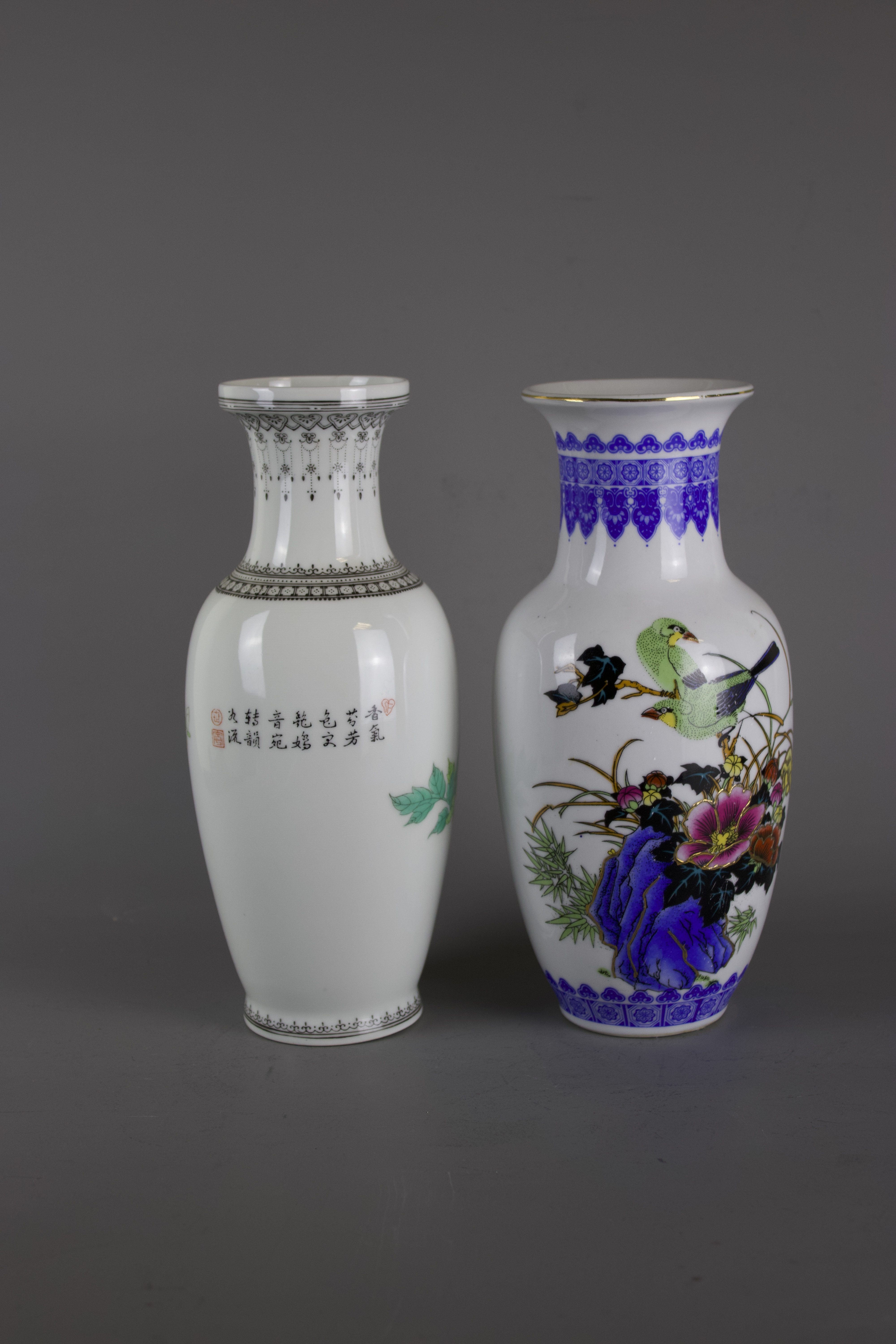 Two large Chinese baluster shaped porcelain vases, 20th century. H:26cm One is decorated with - Image 4 of 8