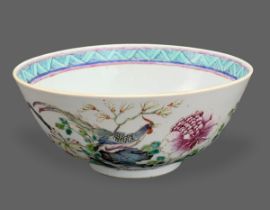 A 'famille rose' Bowl, 19th century W: 18.5cm Well painted on the exterior with a pheasant among