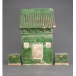 A green glazed pottery House, and two green glazed trunks, Ming dynasty, (1368 - 1644) House H: