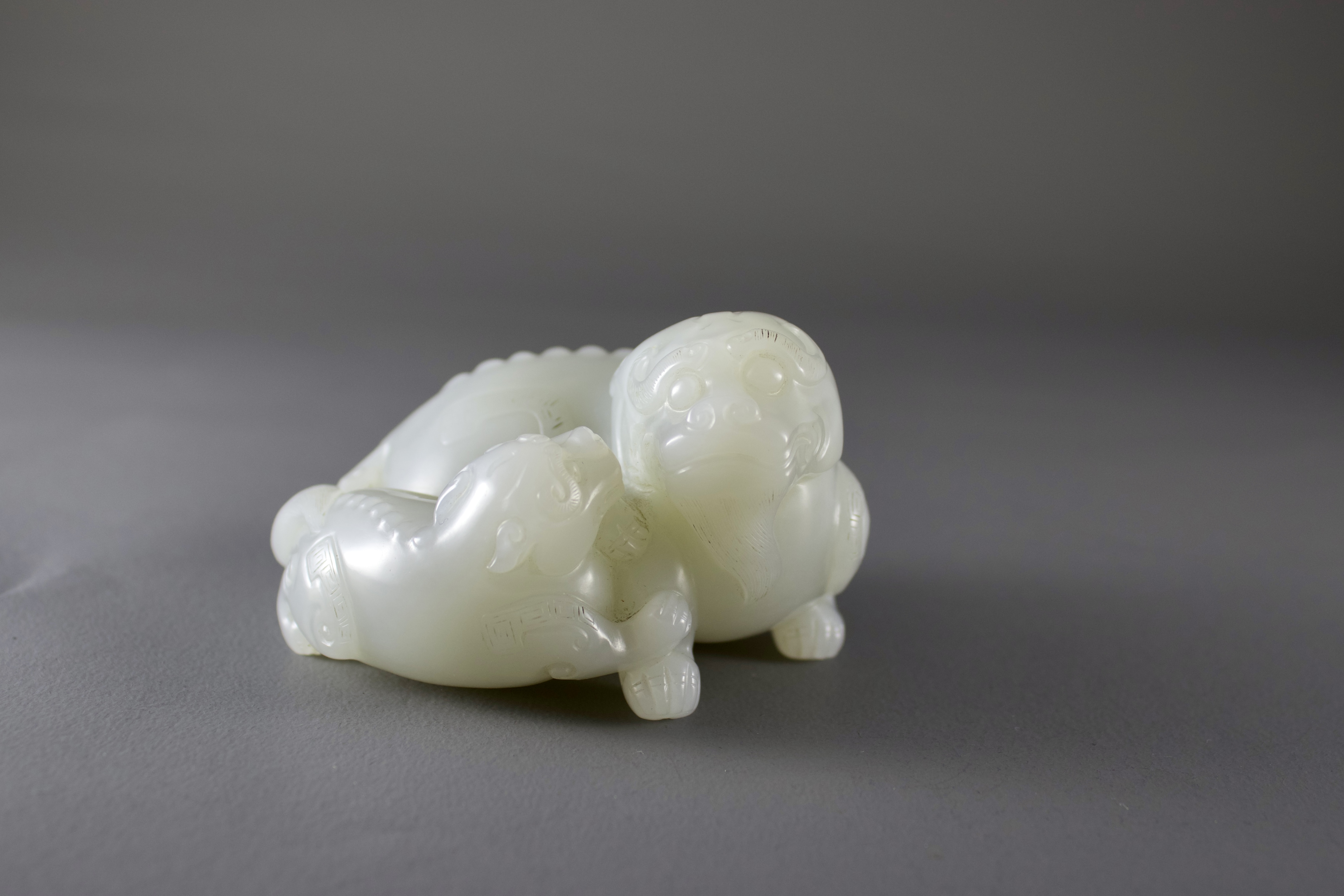 A celadon Jade 'Beasts' Group, 18th CenturyL: 8cm, H: 5cm A Fine celadon Jade 'Beasts' Group, 18th - Image 2 of 7