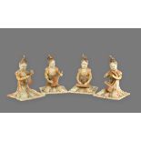 Four painted pottery Lady Musicians, Tang dynasty, AD 618 - 907 H: 17.5 cms - 19.5 cms, L: 12.5