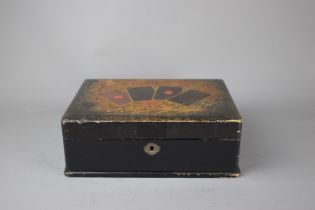 An Oriental lacquer wooden cards box, 19th/20th century. 24x18.5x9cm Four cards are painted on a