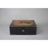 An Oriental lacquer wooden cards box, 19th/20th century. 24x18.5x9cm Four cards are painted on a