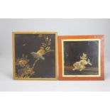 Two Japanese Lacquer Panels Edo period L: 24.5 cms H: 24.8 cms - 27 cms One with a fierce shishi