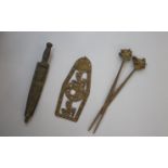 Three pieces of metalwork, 19th/20th centuryL: 24.5cm - 35cm Three pieces of metalwork, 19th/20th