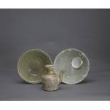 A Yue type carved Bowl, and another similar, Southern Song dynasty, and a Ewer with spoutH: 7 - 11